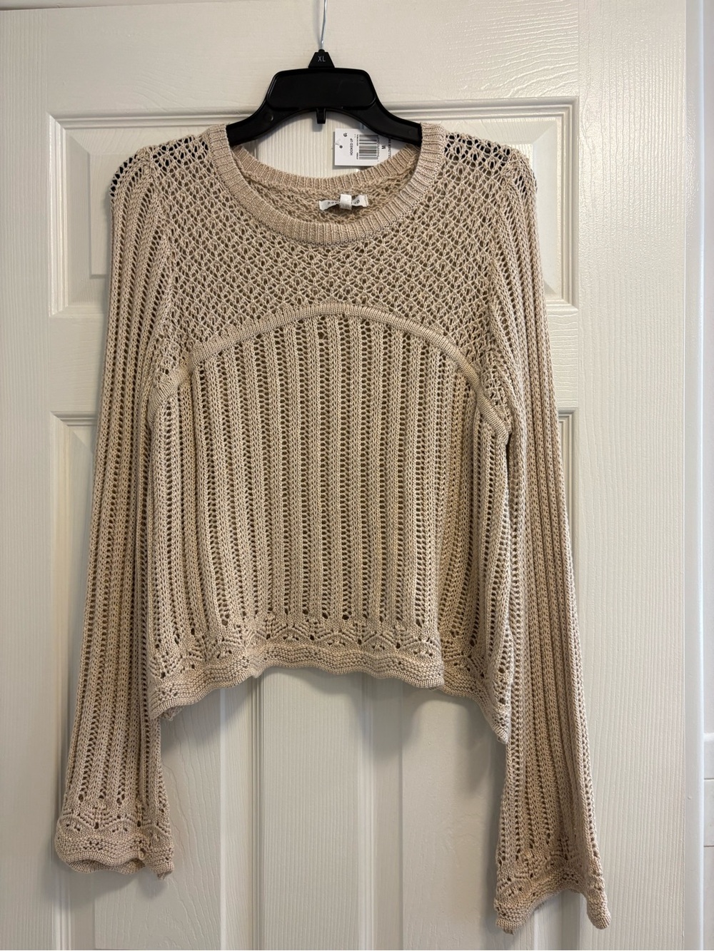 Hooked up Beige Open-Knit Long-Sleeve Women's Sweater size medium bell sleeve